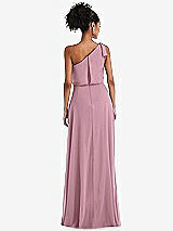 Rear View Thumbnail - Dusty Pink One-Shoulder Bow Blouson Bodice Maxi Dress