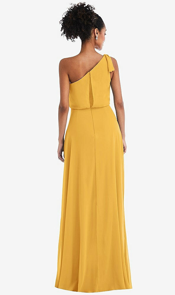Back View - NYC Yellow One-Shoulder Bow Blouson Bodice Maxi Dress
