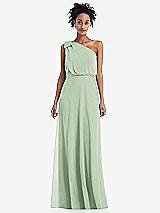 Front View Thumbnail - Celadon One-Shoulder Bow Blouson Bodice Maxi Dress