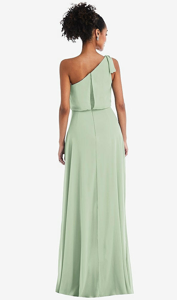 Back View - Celadon One-Shoulder Bow Blouson Bodice Maxi Dress