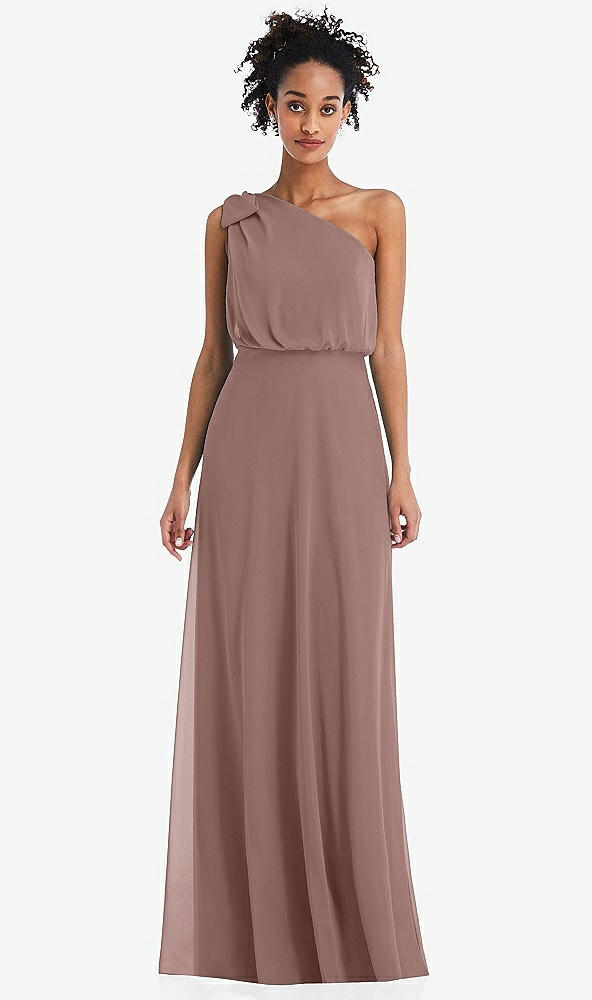 Front View - Sienna One-Shoulder Bow Blouson Bodice Maxi Dress