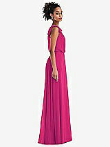 Side View Thumbnail - Think Pink One-Shoulder Bow Blouson Bodice Maxi Dress
