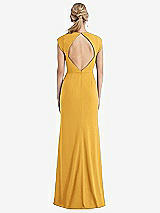 Rear View Thumbnail - NYC Yellow Cap Sleeve Open-Back Trumpet Gown with Front Slit