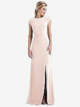 Front View Thumbnail - Blush Cap Sleeve Open-Back Trumpet Gown with Front Slit