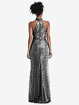Rear View Thumbnail - Stardust Stand Collar Halter Sequin Trumpet Gown
