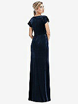 Rear View Thumbnail - Midnight Navy Flutter Sleeve Wrap Bodice Velvet Maxi Dress with Pockets