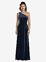 Front View Thumbnail - Midnight Navy One-Shoulder Draped Velvet Maxi Dress