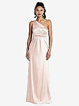 Front View Thumbnail - Blush One-Shoulder Draped Satin Maxi Dress